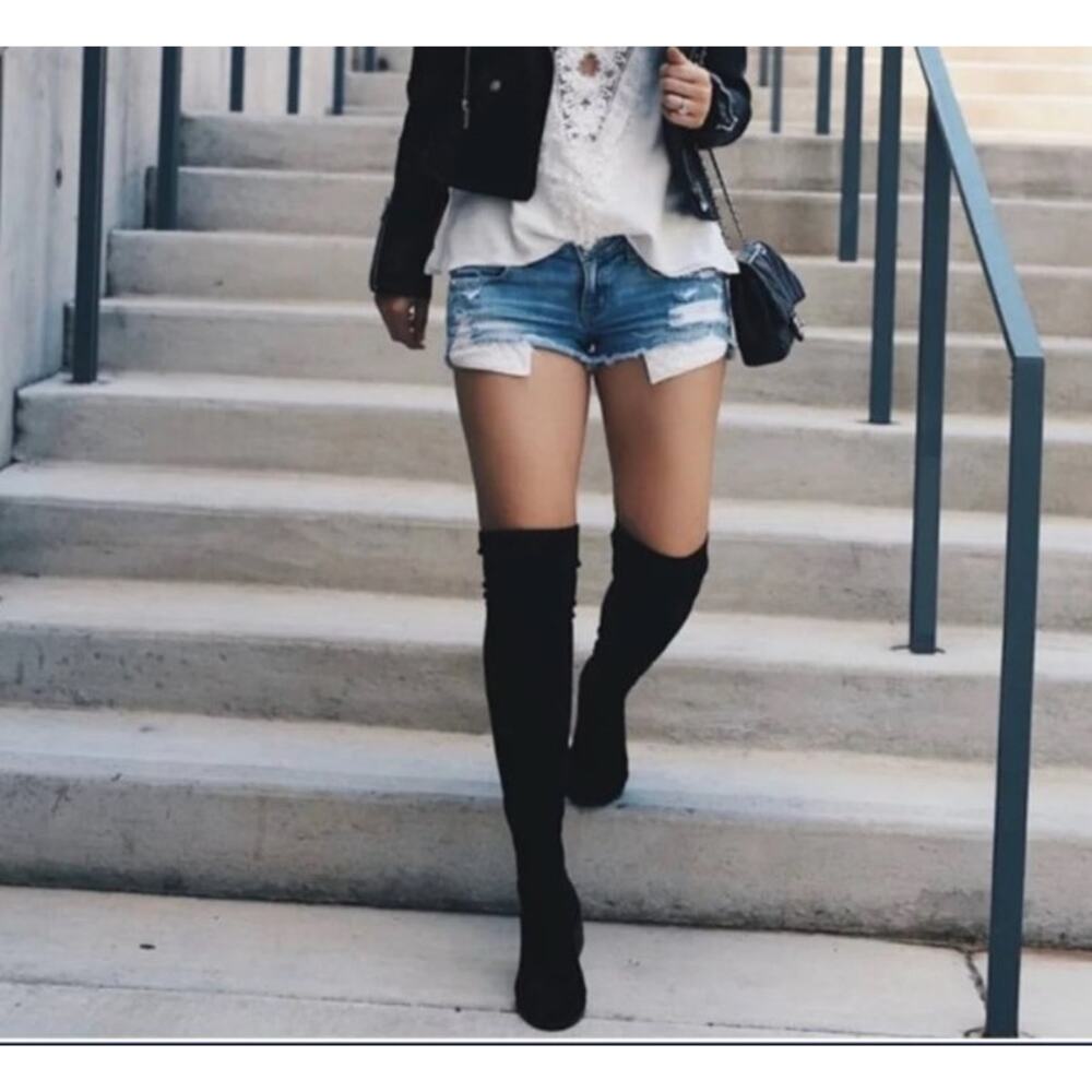 STEVE MADDEN Tava Black Over the Knee Boots 10 Block Heel Suede